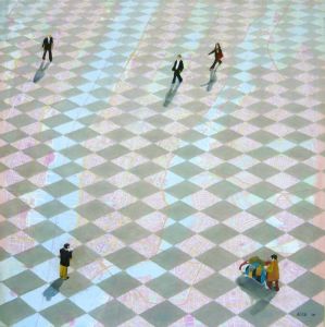 2009, 100x100 cm, Stadtplan New York, Öl auf Leinwand Big-Apple