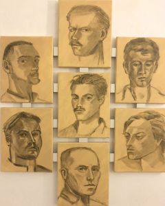 2018. Karl Weiser & Neuland
1) Karl Weiser *
2) Werner Berg
3) Max Weiler **
4) Albin Stranig *
5) Rudolf Szyskowitz *
6) Alexander Silveri **
7) Leopold Birstinger ***
nach
* Selbstbildnissen
** Zeichnungen von Rudolf Szyskowit
*** Foto Neuland Gruppe